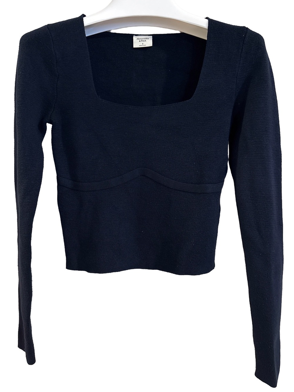 Women’s Abercrombie Navy Long-Sleeve Square Neck Knit Top, Size S